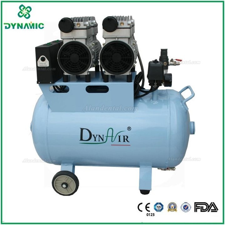 DYNAIR DA7002 Dental Noiseless Oilless Air Compressor Motors Oil Free 50L Tank 1500W 304L/min